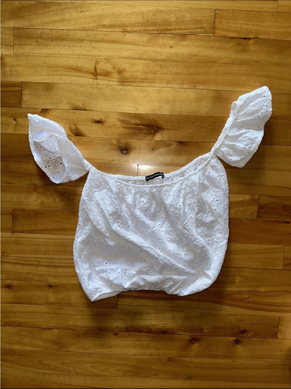 Brandy Melville White Eyelet Lace Off-Shoulder Top